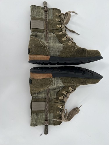 Sorel Damen Major Carly Stiefel 5,5 grün Logo Canvas Wildleder Reißverschluss Schnürung Kampf - Bild 3 von 10