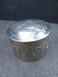 WMF antique 1900s Heavy Powder Box Number 90 Page 290 Women's Face And Ginkgo Le