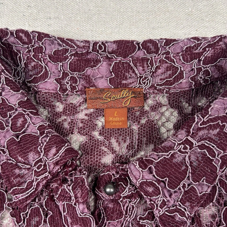 Blusa Scully Western para mujer L floral con botones encaje volantes granate caprichoso Foto 3 de 4
