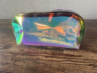 Iridescent Cosmetic Makeup Travel Boho Bag Concert Clutch Contrast Gold Zipper