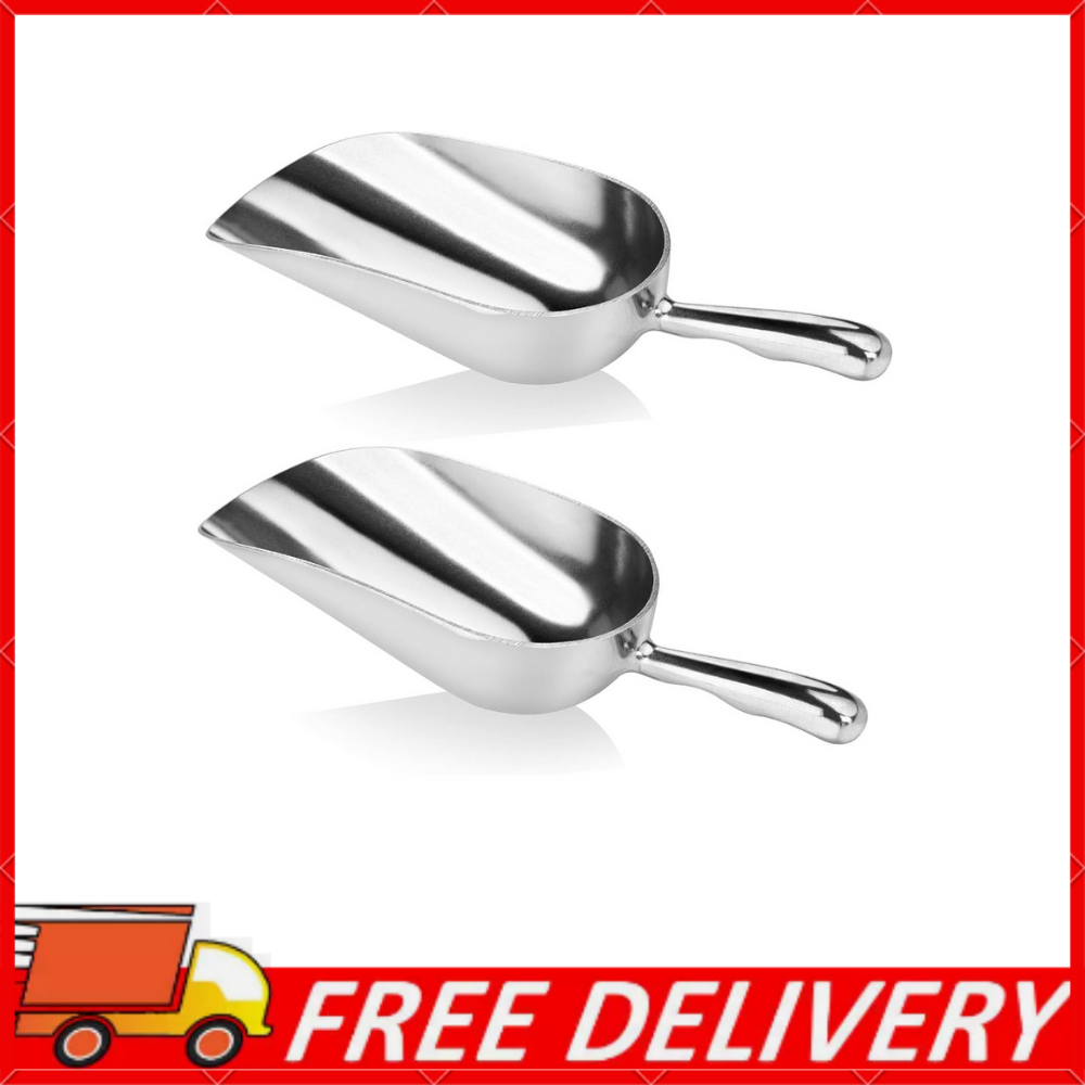 SET OF 2, 12 Oz. (Ounce) Bar Ice Scoop, Dry Bin Scoop, Dry Goods Scoop, Aluminum