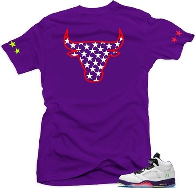 Shirt Match Jordan Retro 5 Alternate Bel Air-Bull Stars Sneaker Tees Size XL