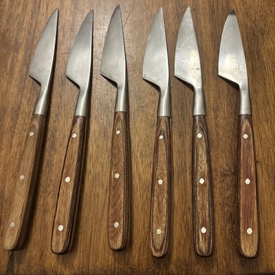 Vtg MCM Danish Raikou Silverware Knives Japan Stainless Wooden Handles Set Of 6