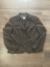 Ann Taylor Fine Italian Wool Blend Pinstripe Blazer Brown Women s 12