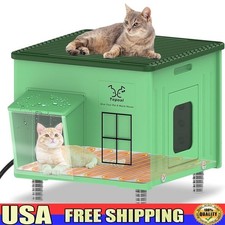 Plastic Heated Cat House Weatherproof Insulated Outdoor Feral Cat Shelter Green