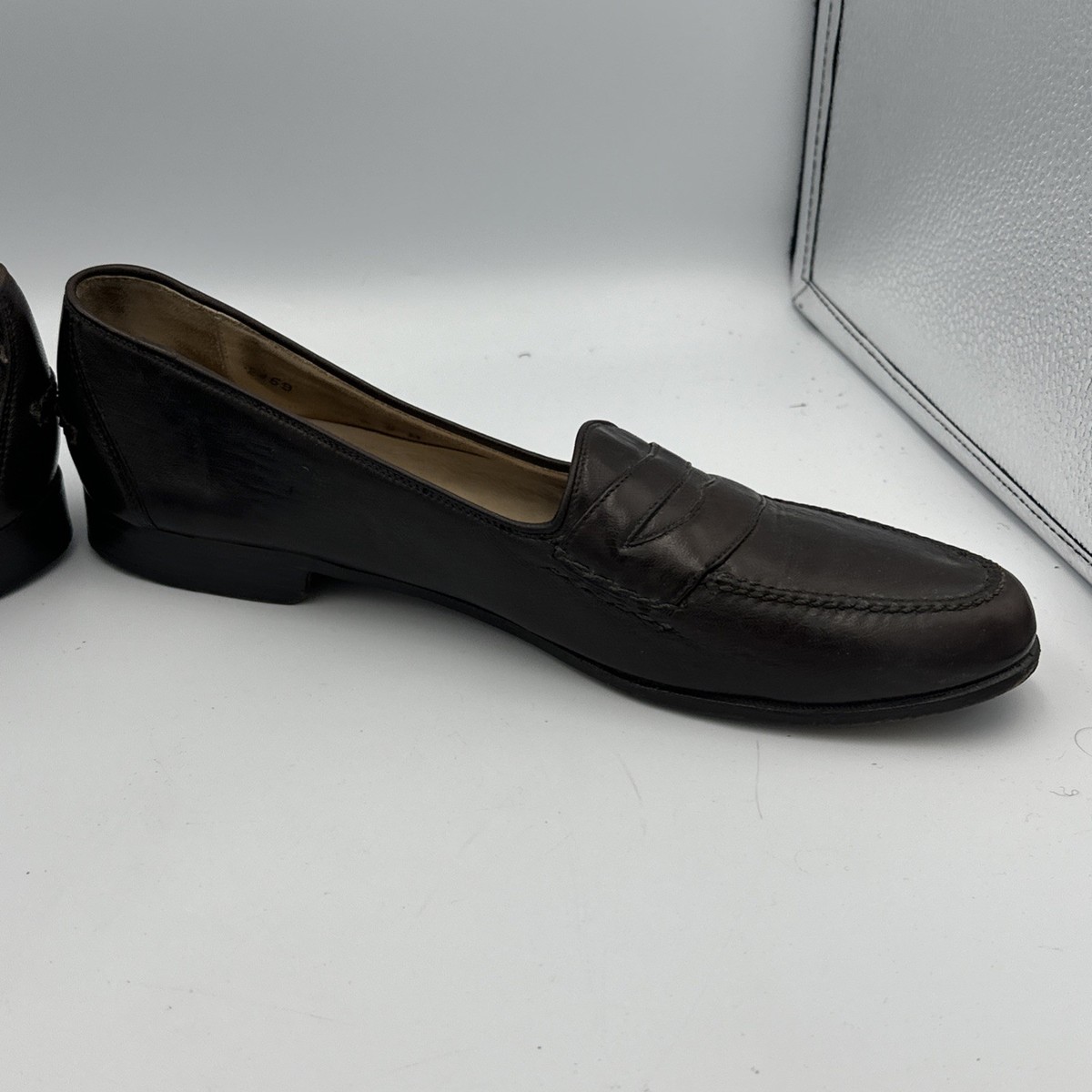 Bragano Two Tone Penny Loafers Black Cream Leather Mens 9M Dress Shoes Calum Cream Leather Penny Loafers main image 3