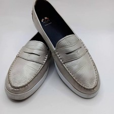 Cole Haan Shoes Womens Size 10B Silver Leather Grand OS Penny Loafers Slip On