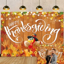 Happy Thanksgiving Backdrop Wooden Fall Thanksgiving Turkey Party Decoration