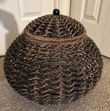 Beautiful Round Wood And Wicker Basket with Lid 15 x 15 Decor Storage