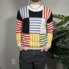 Burberry Sweater Mens Large Multicolor Stripe Cotton Cashmere Crewneck Pullover