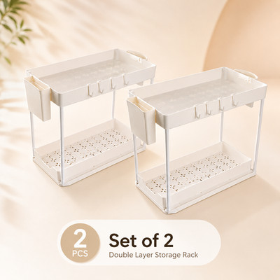 2-Pack White 2-Tier Pull-Out Storage Rack for Kitchen, Bathroom & Office