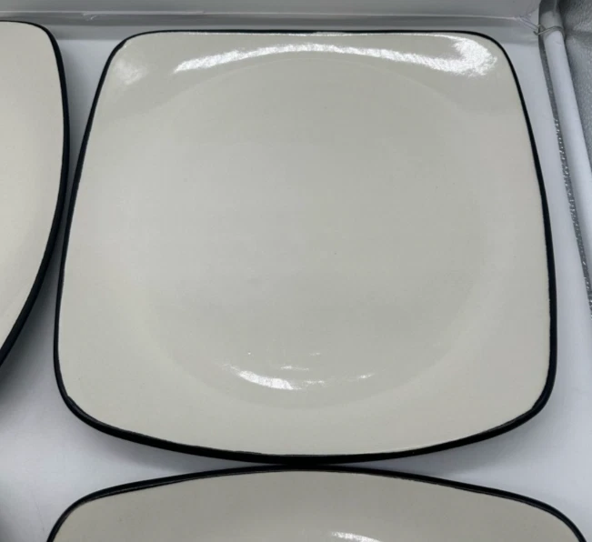 4 Corelle Hearthstone Royal White Square Individual Dinner Plate White/Black EUC - Image 2 of 4
