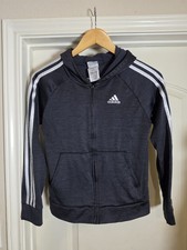 Adidas Youth Boy's Tricot 3-Stripe Full Zip hoodie Jacket, M 10/12 , Gray Dark