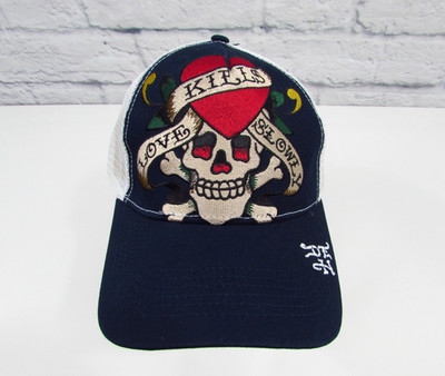Ed Hardy Rhinestone Skull Embroidered Snap Back Trucker Hat Adult One Size