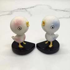 Vintage Japan Anthropomorphic Big Eye Bird Bookends Kitschy 1950s RARE