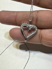 10K White Gold Natural 0.50 TCW Diamond Open Heart Pendant with chain 18"
