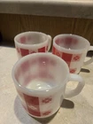 Vintage  Red Checkered Plaid Federal  Coffee Mug Cup Milk Glass Lot Of 3 Cups