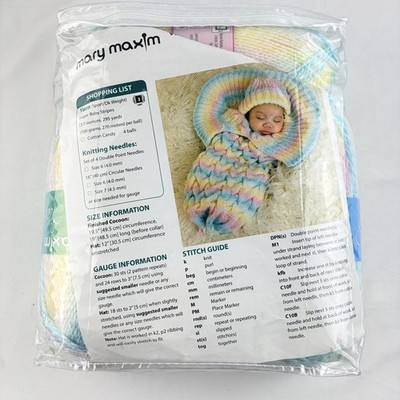 Mary Maxim Baby Woven Cables Cocoon & Hat Kit 19'' 97608N 2018 Cotton Candy Yarn