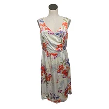 Pendleton 100% Silk Sheath Dress Size 8 Ivory Red Floral Knee Length Lined