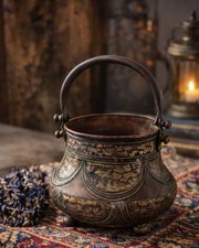 19th C Ottoman Brass Overlay Copper Brazier Vessel