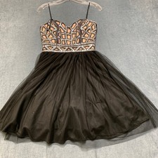 Blondie Nites Prom Dress Women 3 Black Sparkly Tulle Embellished Spaghetti Strap