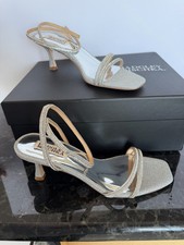 NIB Badgley Mischka Women's Ultra Kitten Heel Jeweled Silver Sandal Heel Size 7