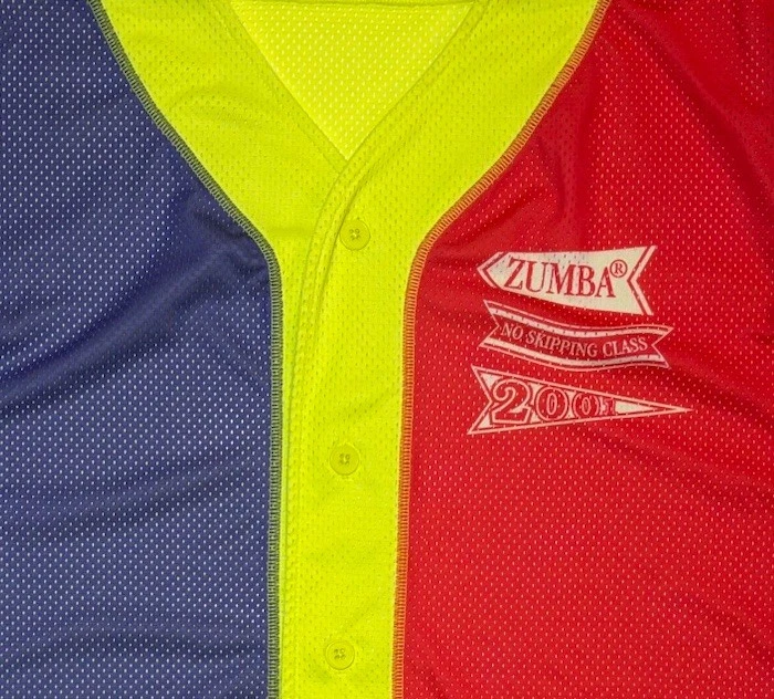 Zumba Prep 男女皆宜的棒球纽扣网眼球衣衬衫成人 L 霓虹色块 — 第 3/4 张图片