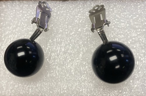 Vintage Ohrclips schwarz Emaille Retro Kugel Klassiker !!!! - Bild 10 von 11