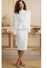 10 Midnight Velvet White Wedding Church Rosaline Peplum Pearl Rhinestone Dress