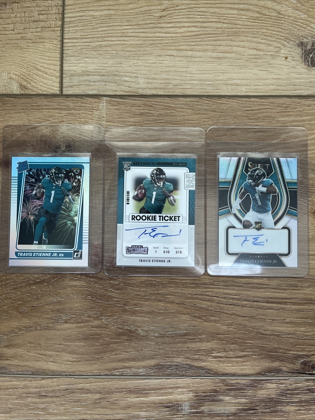 2021 Panini Donruss Travis Etienne Premium Fireworks RC SSP #258 + 2 Autos!