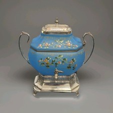 Century Silver Plate Company Blue Glass Hand Painted Samovar Patent Sept 28 1926