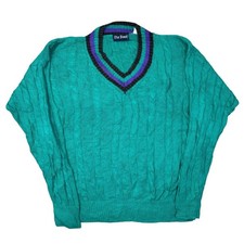 Vintage Par Four Cricket Knit Jumper V-Neck Green Sweater Mens Large