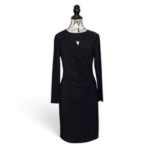Lauren Ralph Lauren Sheath Dress Womens 6 Black Sequin Yoke Ruched Cocktail LBD