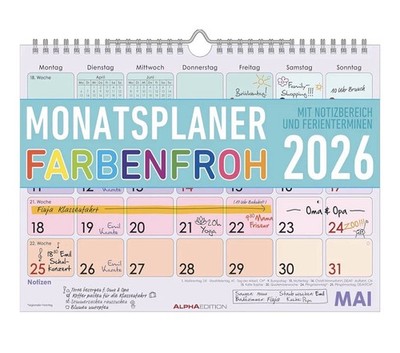 Alpha Edition - Monatsplaner 1M/S Farbenfroh 2026   DIN A4 Wandkalender Preis  