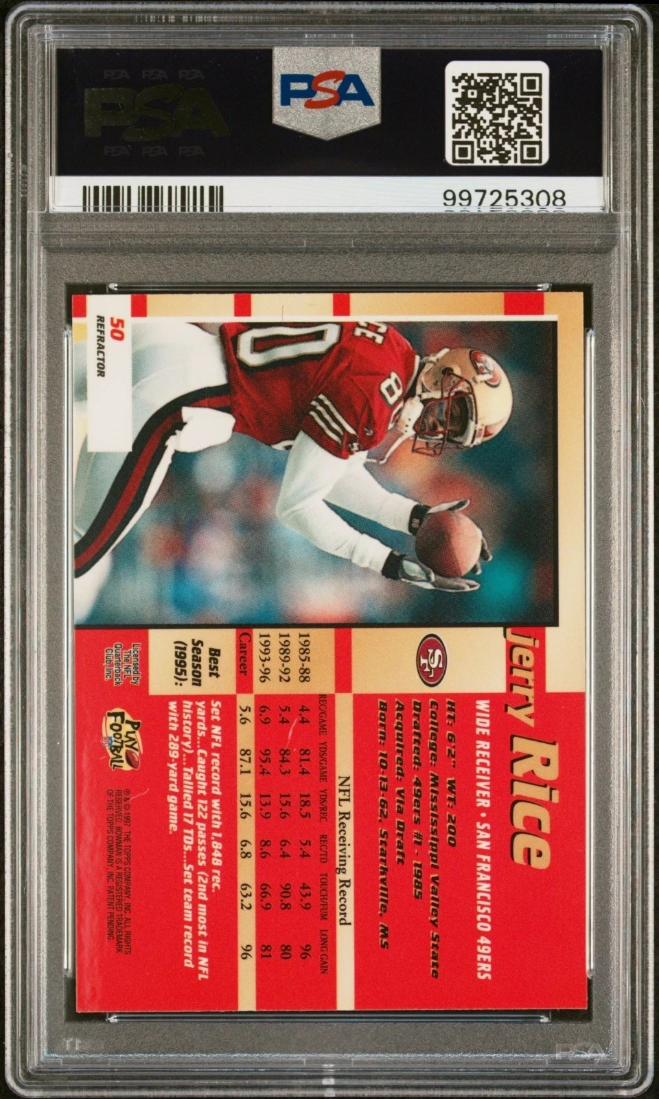 1997 Bowman's Best JERRY RICE *REFRACTOR* - PSA 9 MINT -  #50, HOF 49ers view 2