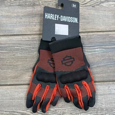 Harley Davidson Men's Medium Mesh Riding Gloves Orange Black Touch Tech NEW
