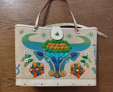 Enid Collins of Texas vinage 1960s  wooden bottom bag Zodiac Taurus