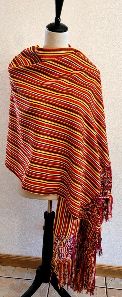 Rebozo Tradicional Mexicano | Mantón Artesanal con Flecos | Rayas Multicolores | Foto 2 de 4