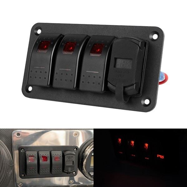 3 Gang Led-Licht Wippschalter Panel Rot 4.8A Dual Usb-LadegeräT Boot Lkw-image
