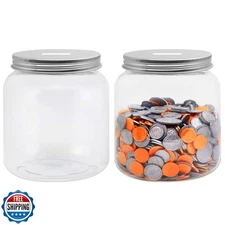 Mczxon 2-Pack Big Clear Plastic Coin Bank with Silver Slotted Lid, Large Plas