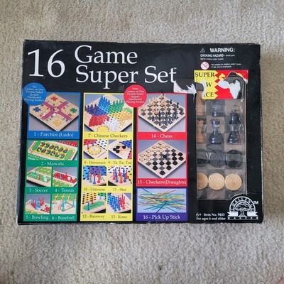 Challenge Master 16 Game Super Set, # 9433, Two double Sided Hardboard surface.
