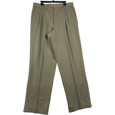 Tom James Dress Pants Mens 37x34 Tan 100% Wool Pleated Executive Collection