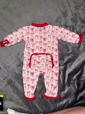 Little Bear's Smocks Baby Girls 6M Red and White Bow Print Footless Pajamas