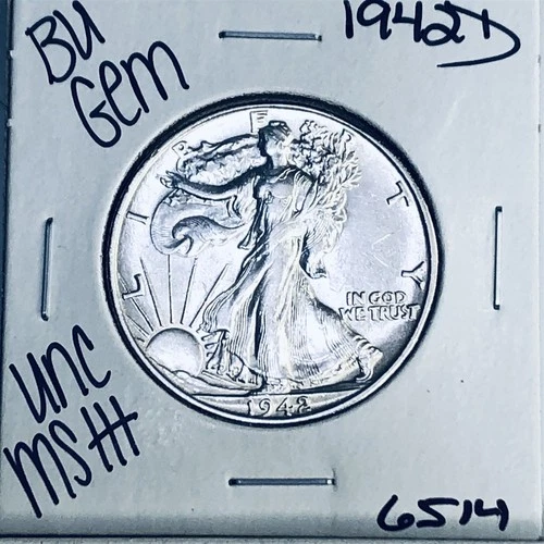 1942 D BU GEM LIBERTY WALKING SILVER HALF UNC MS+++ U.S. MINT RARE COIN 6514