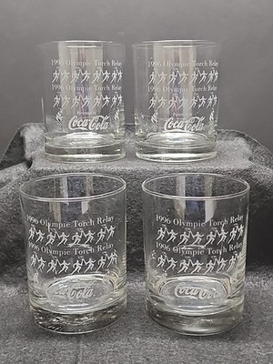 VTG Coca-Cola 1996 Atlanta OLYMPICS TORCH RELAY Etched Highball Glasses Set of 4