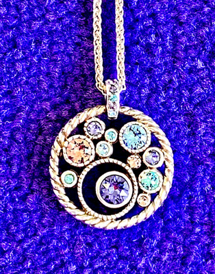 BRIGHTON HALO LG ROUND TANZANITE PINK AQUA BLU PURPL SWAROVSKI CRYS NCKLC LN $88