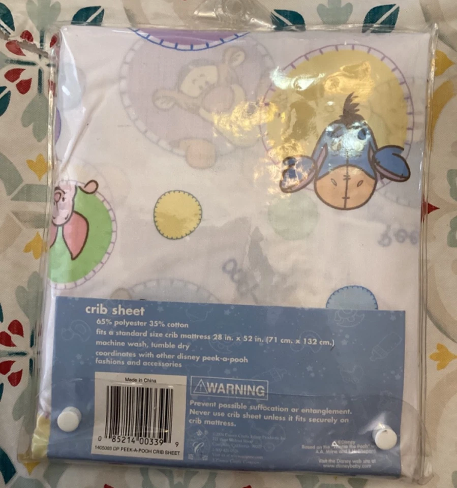 Простыня для кроватки Disney Baby Pooh 28x52 Peek-a-Pooh Crown Crafts США новая нераспакованная - Изображение 2 из 3