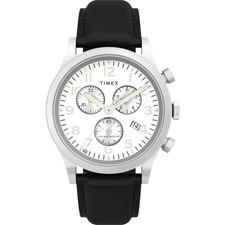 Timex Waterbury Chronograph Silver-Tone Dial Leather Strap Men's Watch TW2W48100