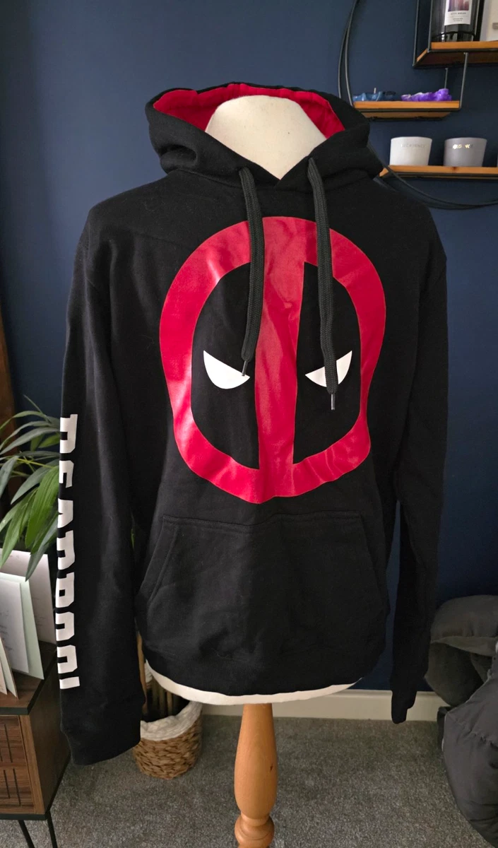 Sudadera con capucha suéter polar de algodón rojo negro con logotipo L Marvel Deadpool para hombre