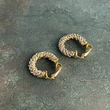 Vintage CHRISTIAN DIOR Clip Silver Gold Tone Rope Twist Hoop Earrings Chunky